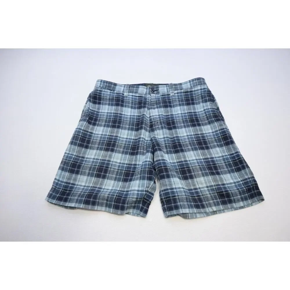 Eddie Bauer Linen Blend Shorts Relaxed Plaid Outdoors Hiking Camp‎ Mens Size 35